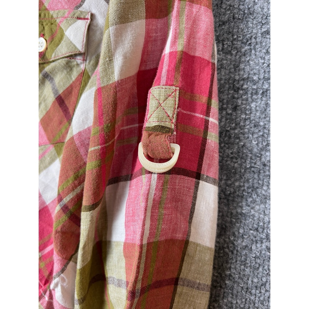 Jones New York Signature Womens Blouse Sz Small Pink Plaid Tie Front Linen Shirt - Picture 5 of 10